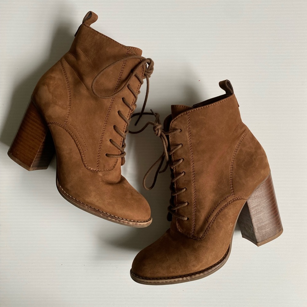 Aldo light brown suede leather heeled boots